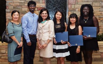 Dr. Gulshan Harjee., third from left, with studens wishing to be doctors