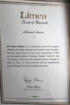 Dr Amyn Rajani performs knee replacement surgery on oldest patient in the world