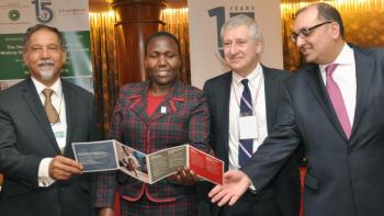 Deputy Director of Medical Services in the Ministry of Health Dr. Pacifica Onyancha [second left], Johnson & Johnson Corporate Citizenship Trust Managing Director Frank Welvaert [second right], Aga Khan Development Network, Kenya Diplomatic Representative Dr. Azim Lakhani [left] and Al-Karim, Vice President, Finance and Chief Financial Officer, Aga Khan University, officially launched a three-day conference which focused on delivering quality health care in East Africa. (Image credit: Coastweek)