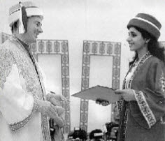 Karachi, Pakistan. March 16th, 1989: His Highness Prince Karim Aga Khan presenting nursing degree to the first nursing cohort at the first convocation ceremony, Aga Khan University