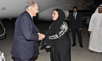 Mawlana Hazar Imam is received by Sheikha Lubna bint Khalid, Minister of State for Tolerance upon his arrival in Dubai. GARY OTTE
