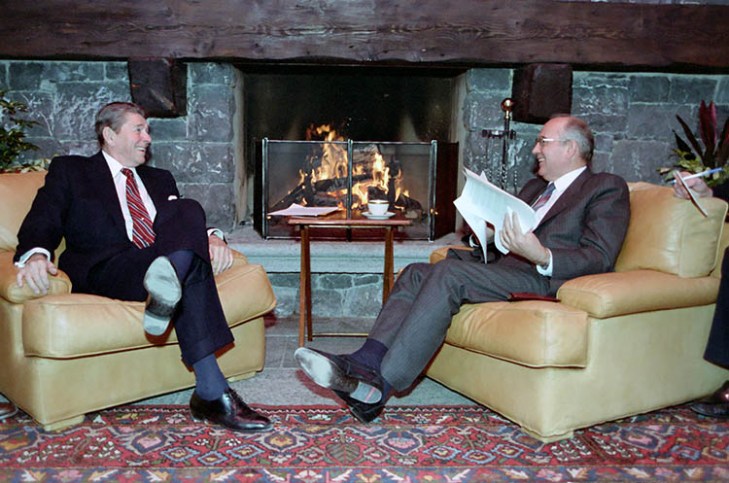 11/19/1985: President Reagan and Soviet General Secretary Gorbachev at the Summit in Geneva, Switzerland. (image credit: The U.S. National Archives and Records Administration: Ronald Reagan Presidential Library & Museum)