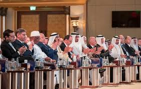 His Highness Prince Karim His Highness Prince Karim Aga Khan (1st right in navy blue suit) with UAE's ruling leadership, head of states and dignitaries from 40 countries during the Abu Dhabi Declaration, Safeguarding Endangered Cultural Heritage Conference at Emirates Palace in Abu Dhabi, United Arab Emirates. (Image credit: Gulf Today)Aga Khan (1st right in navy blue suit) with UAE's ruling leadership, head of states and dignitaries from 40 countries during the Safeguarding Endangered Cultural Heritage Conference at Emirates Palace in Abu Dhabi, United Arab Emirates. (Image credit: Gulf Today)