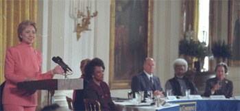 November 28, 2000. First Lady Hillary Rodham Clinton, kicking off the first White House Conference on Culture and Diplomacy. (image credit: Ismaili.net)
