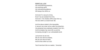 Poem: Perpetual Love (Dar-es-saalam, Tanzania)