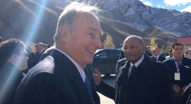 Prince Karim Aga Khan IV talks to reporters at the UCA inauguration in Naryn, Kyrgyzstan. Photo by: Michael Igoe/Devex