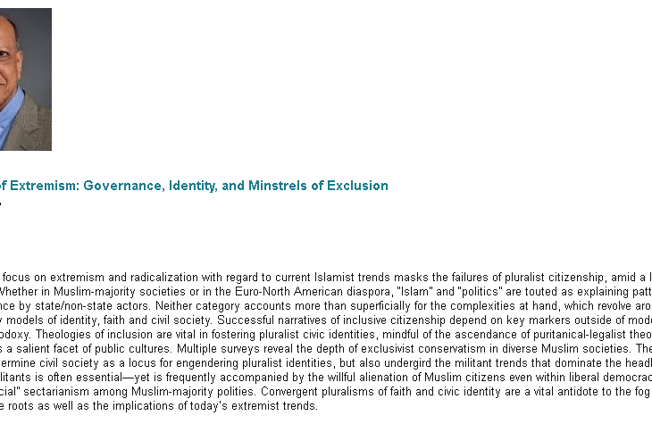"The Fog of Extremism: Governance, Identity, and Minstrels of Exclusion" by Professor Amyn B. Sajoo