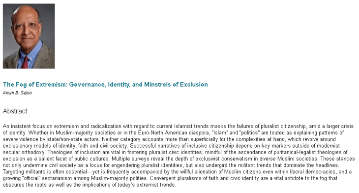 "The Fog of Extremism: Governance, Identity, and Minstrels of Exclusion" by Professor Amyn B. Sajoo