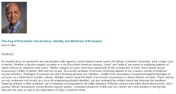 "The Fog of Extremism: Governance, Identity, and Minstrels of Exclusion" by Professor Amyn B. Sajoo