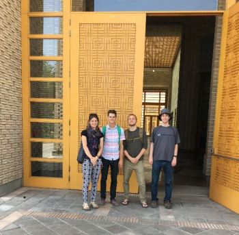 Scott and Desiree with friends at the entrance at of the Ismaili Center, Dushanbe - 1 of 5 skylights. (Image credit: Desiree Halpern)
