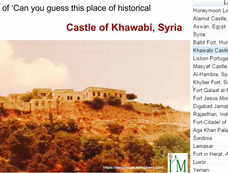Correct answer of 'Can you guess this place of historical significance?' is: The castle of Khawabi, Syria
