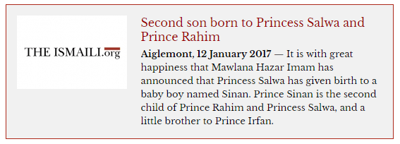 Second son born to Princess Salwa and Prince Rahim | The Ismaili