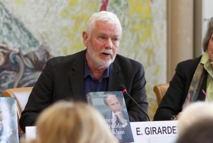 Edward Girardet during the panel discussions at the book launch of Prince Sadruddin Aga Khan: Humanitarian and Visionary (image credit: Anvar Nanji)