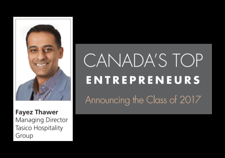 Fayez Thawer recognized as Canada's Top Entrepreneur - Class of 2017