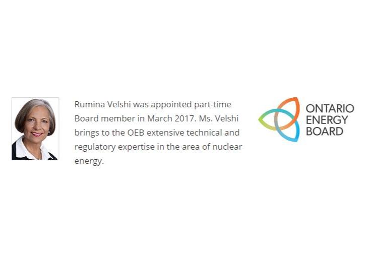 Rumina Velshi switches gears from the Federal Canadian Nuclear Safety Commission to the Provincial Ontario Energy Board