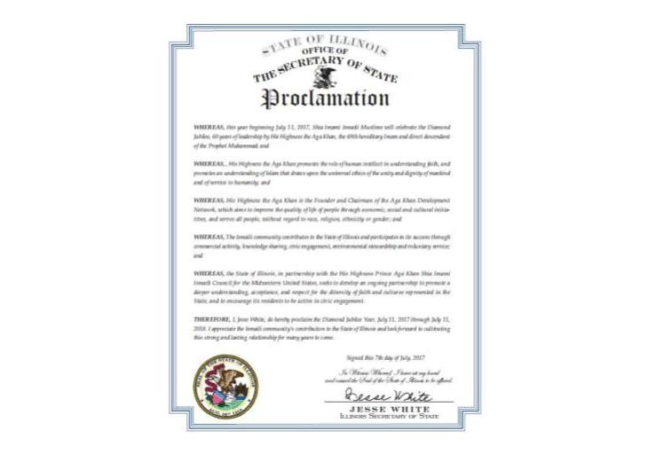 State of Illinois (USA)'s Proclamation "Diamond Jubilee Year"