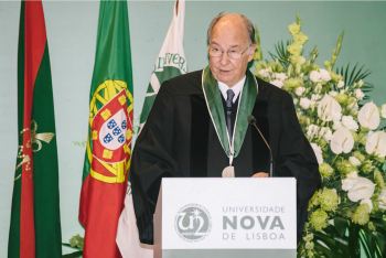 His Highness Prince Karim Aga Khan delivers his acceptance remarks upon receiving an Honorary Doctorate from Universidade NOVA de Lisboa. (image credit: The Ismaili)