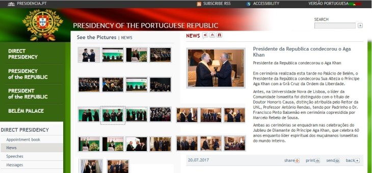 Click the image to view the photo gallery of the President of the Portuguese Republic, His Excellency Marcelo Rebelo de Sousa at the ceremonies honoring His Highness Prince Karim Aga Khan with the Grã Cruz da Ordem de Liberdade and a Doctorate – Honoris Causa from the Universidade NOVA de Lisboa. (image credit: Presidencia.pt)