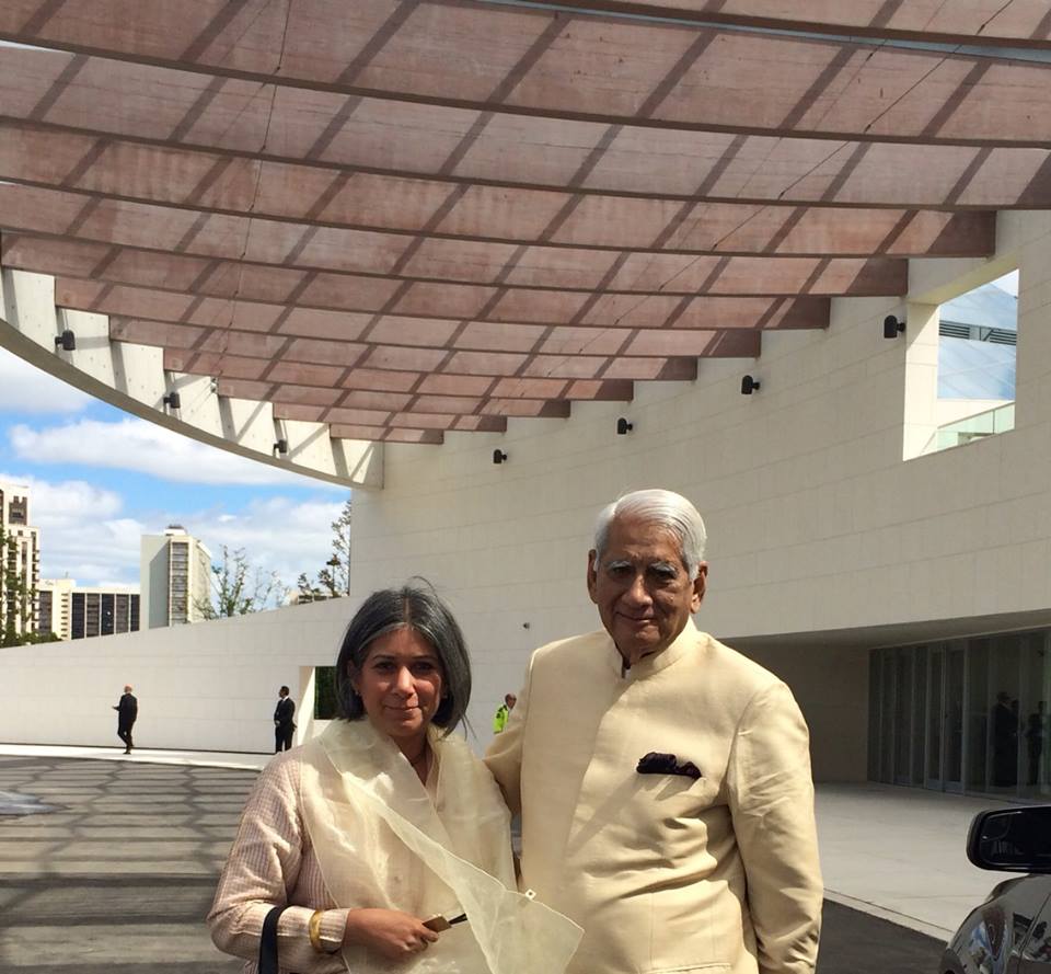 Nondita Correa Mehrotra and Charles Correa at the opening of Ismaili Center in Toronto, a building designed by them. (2014) Photo Credit: Farrah Punja