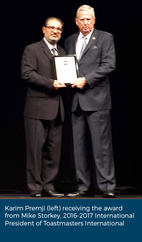 Karim Premji receives Toastmasters International Education and Leadership Award