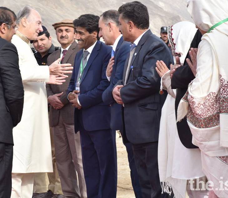 Mawlana Hazar Imam greets local leadership upon his arrival at Taus, Yasin