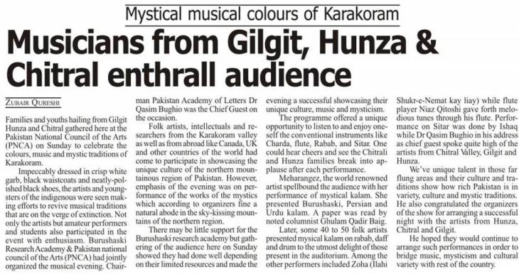 Musicians from Gilgit, Hunza & Chitral enthrall audience