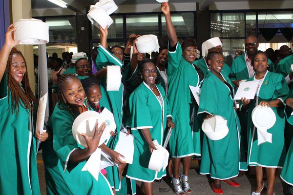 Graduands of the Aga Khan University oncology course celebrate at the institute on February 14, 2018. PHOTO | DENNIS ONSONGO | NATION MEDIA GROUP