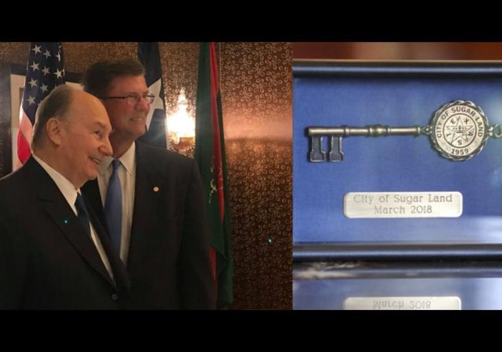 Mayor of Sugar Land Texas USA Presents The Key to the City to His Highness the Aga Khan