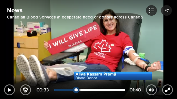 Aliya Kassam Premji and group of 15 Ismaili Muslims Volunteering for Canadian Blood Services