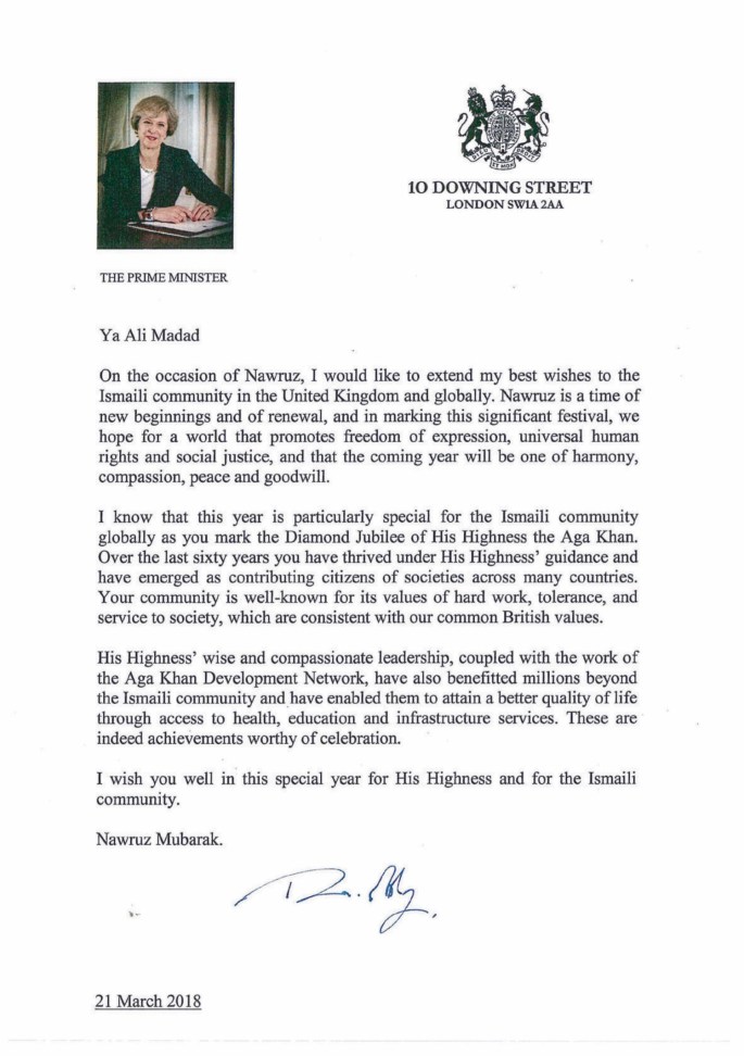 UK Prime Minister Theresa May Sends Novroz Greetings