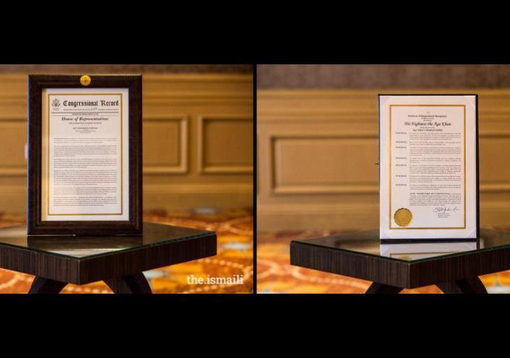 Two veteran female congresswomen from Texas recognize His Highness the Aga Khan during his Diamond Jubilee visit to the United States