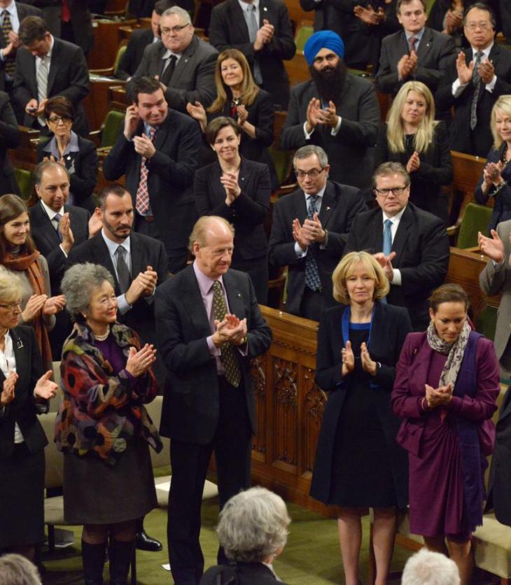 His Highness the Aga Khan receives a standing ovation at the conclusion of his address to both houses of Parliament in Ottawa, Canada, February 2014. - Photo credit: AKDN / Zahur Ramji