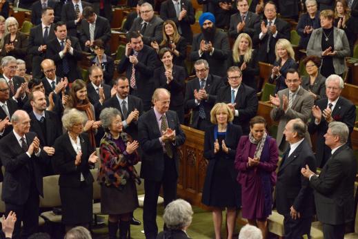 His Highness the Aga Khan receives a standing ovation at the conclusion of his address to both houses of Parliament in Ottawa, Canada, February 2014. - Photo credit: AKDN / Zahur Ramji