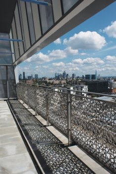 The Aga Khan Centre's Terrace of Discovery: This terrace is inspired by the talar, a Persian throne and a place to address congregations. Under the translucent glass and mesh vault of the roof, visitors can enjoy spectacular views over London's skyline.