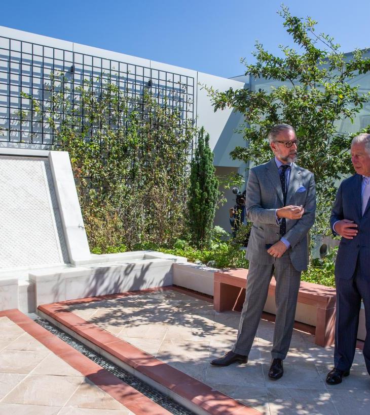 His Royal Highness Prince Charles and His Highness the Aga Khan discuss the features of the Garden of Life on the ninth floor of the newly inaugurated Aga Khan Centre with garden designer Madison Cox. | AKDN/Nayyir Damani