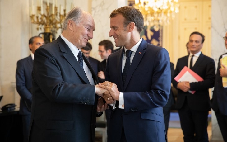 President of France, Emmanuel Macron receives His Highness the Aga Khan at Élysée Palace