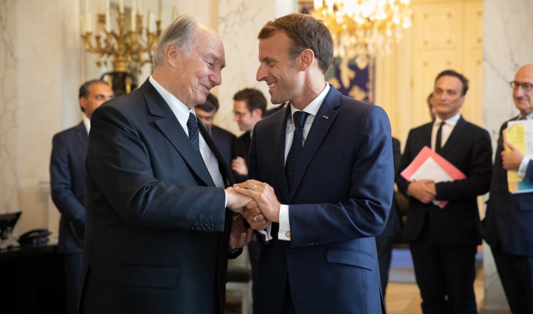 President of France, Emmanuel Macron receives His Highness the Aga Khan at Élysée Palace