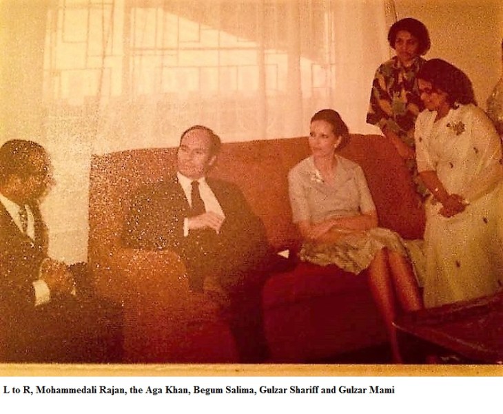l to r, mohammedali rajan, the aga khan, begum salima, gulzar shariff and gulzar mami
