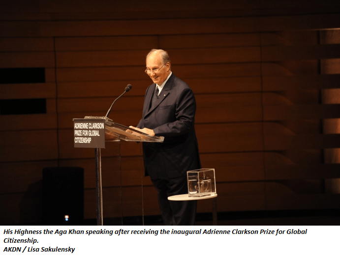 His Highness the Aga Khan speaking after receiving the inaugural Adrienne Clarkson Prize for Global Citizenship