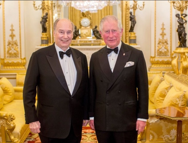 His Highness Prince Karim al-Hussaini Aga Khan IV with His Majesty King Charles III