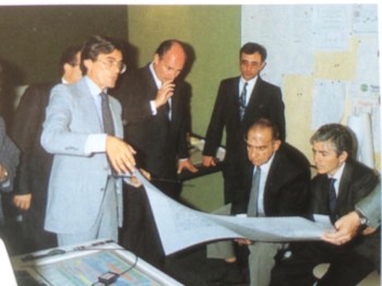 Sardinia, Italy. 1967: His Highness Prince Karim Aga Khan IV, with Enzo Satta and Mario Melis reviewing the Costa Smeralda Master Plan. Image credit: Sardegna Notizie