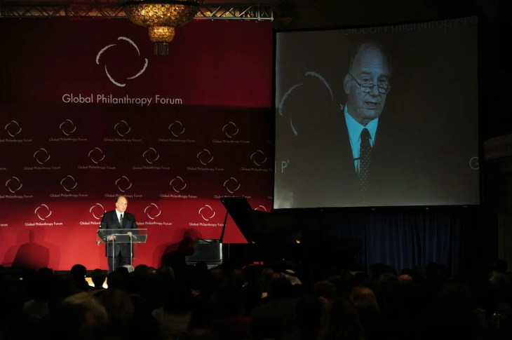 Washington DC, USA. April 23, 2009: His Highness Prince Karim Aga Khan IV delivering the Keynote Address at the Global Philanthropy Forum. His Highness had just marked his 50th anniversary as Imam of the Shia Imami Ismaili Muslims and spoke on the Clash of Ignorances. Prince Karim Aga Khan IV, stressed the importance of finding common ground in our mutual effort to address the problem of persistent global poverty sharing his analysis and observations from the experience of the Aga Khan Development Network (AKDN) citing examples from Badakhshan a sensitive region of eastern Tajikistan and eastern Afghanistan, Southern Tanzania and Northern Mozambique, and Rural Bihar, in India.
image credit: AKDN