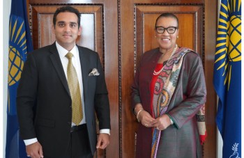 London, England. March 23, 2023: Lord Sarfraz with The Rt Hon the Baroness Scotland of Asthal KC, Secretary General of the Commonwealth, at Marlborough House. Image credit: House of Lords