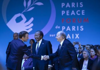 Paris, France. November 12, 2019: His Highness Prince Karim Aga Khan Iv, founder and Chairman of the Aga Khan Development Network (AKDN), today joined over 30 world leaders for the opening session of the second Paris Peace Forum. Image credit: AKDN / Cécile Genest
