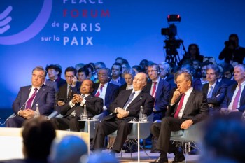 Paris, France. November 12, 2019: His Highness Prince Karim Aga Khan Iv, founder and Chairman of the Aga Khan Development Network (AKDN), today joined over 30 world leaders for the opening session of the second Paris Peace Forum. Image credit: AKDN / Cécile Genest
