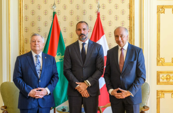 Diwan of the Ismaili Imamat, Lisbon, Portugal. April 21, 2024: (L to R) His Excellency, the Honourable Ralph Goodale; Prince Rahim; Mahmoud Eboo. Earlier, on behalf of His Highness Prince Karim Aga Khan IV, Prince Rahim received Mr Goodale’s credentials as the Representative of Canada to the Ismaili Imamat. This was the first formal presentation of diplomatic credentials to take place at the Diwan of the Ismaili Imamat in Lisbon. Mr Goodale is the third appointee by Canada since the signing in 2014 of a Protocol of Understanding between the Government of Canada and the Ismaili Imamat. The Protocol enables reciprocal appointments of diplomatic representatives. Mr. Goodale succeeds Marc-André Blanchard, Canada’s then Ambassador to the United Nations in New York, and Gordon Campbell, Canada’s then High Commissioner in the United Kingdom. Mahmoud Eboo, is the Representative of the Delegation of the Ismaili Imamat to Canada. Image credit: AKDN / Fernando Costa