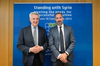 Brussels, Belgium. March 17, 2025: His Highness Prince Rahim al-Hussaini Aga Khan V with Filippo Grandi, UN High Commissioner for Refugees. Image credit: AKDN / DPMN